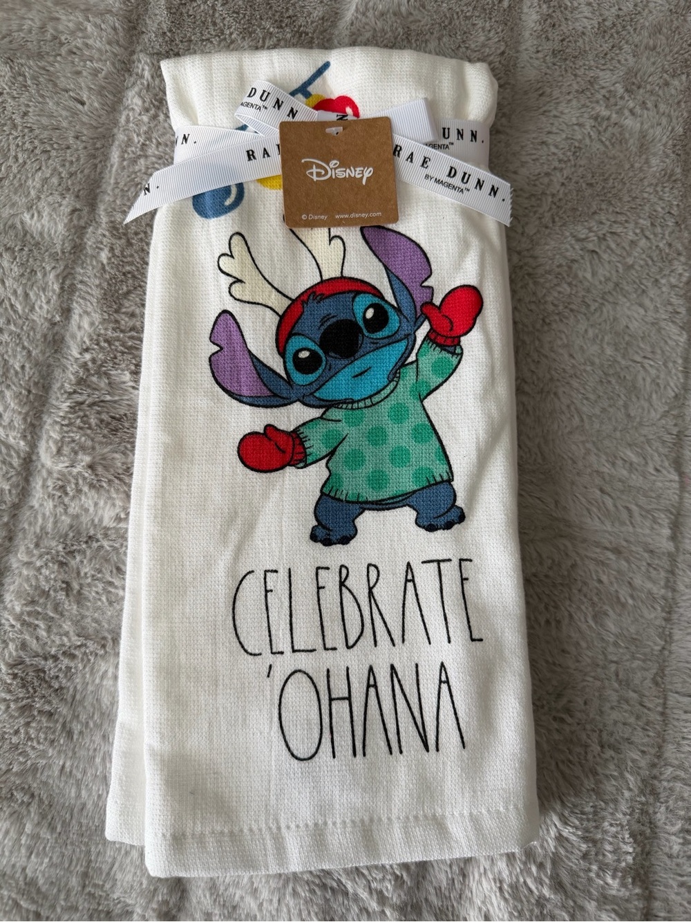 NWT Rae Dunn Disney Stitch 'Celebrate 'Ohana' Kitchen Towel, Set of 2